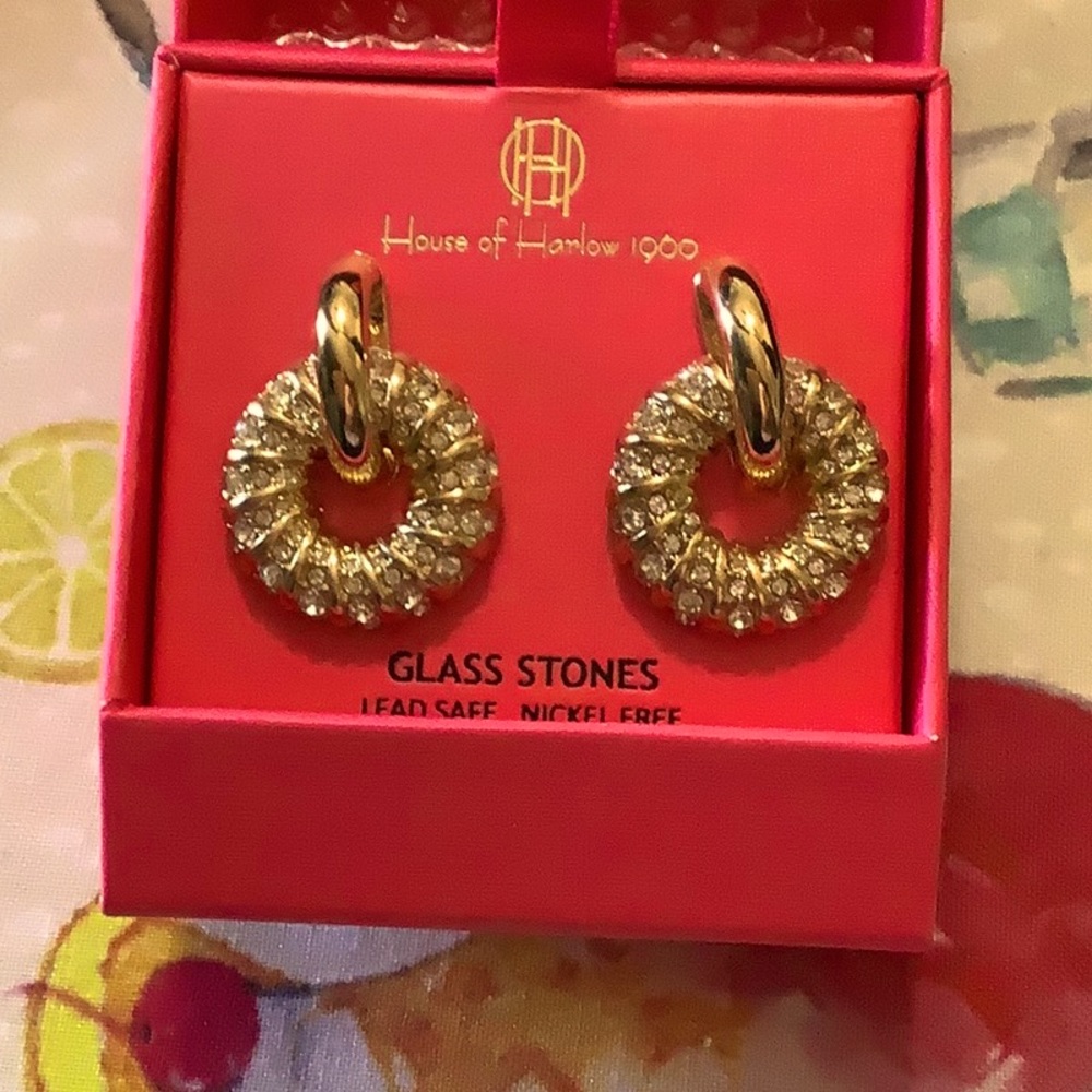House of Harlow 1960 Gold & Rhinestones Earrings.